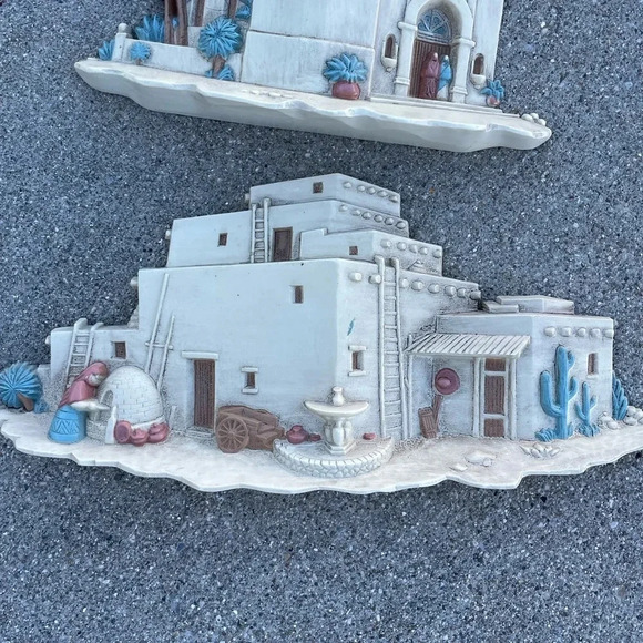 Vintage BURWOOD Wall Plaque Southwest Cowboy Adobe House Aztec Cactus Skull Lot - Picture 2 of 7